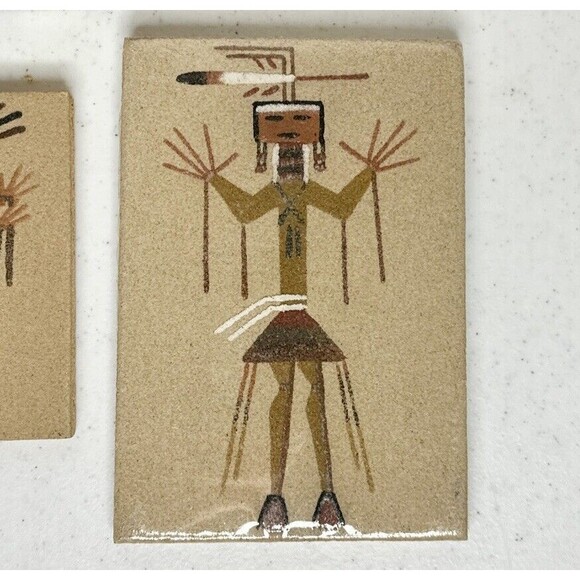 Set Of 3 Navajo Sand Painting Art 5 x 7 Signed designed Cedar Box - Picture 5 of 13